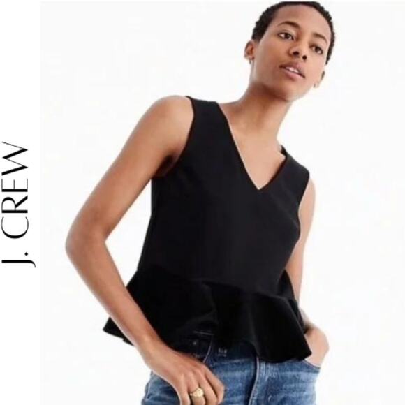 J. Crew Black Sleeveless Peplum Top with Velvet Ruffle Hem, XXS, NWT! - Picture 1 of 10